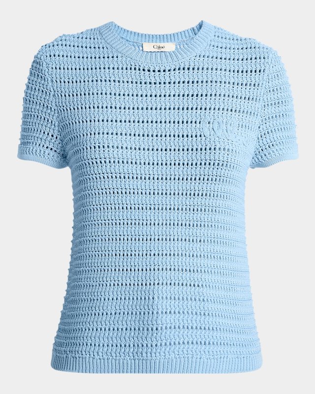 Open-Knit Logo Embroidered Top
